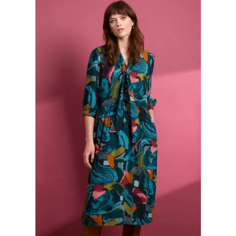 Seasalt Cornwall Harbour Cove Printed Tie Neck Midi Dress | Women Dresses